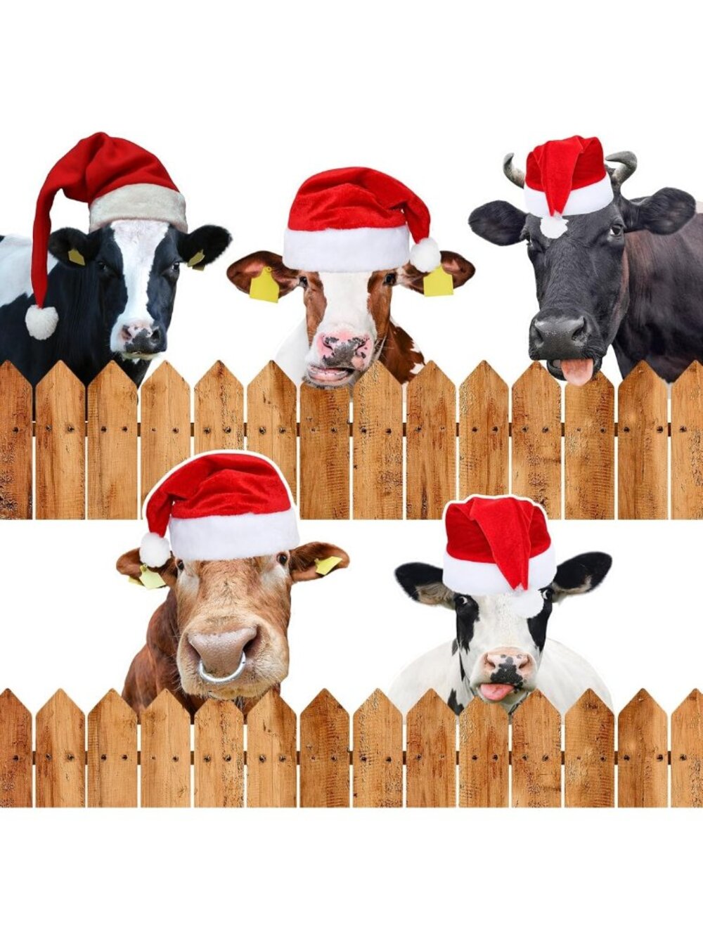 5 Pcs Cow-Themed Christmas Fence Toppers | DIY Holiday Garden Decor & Yard Signs